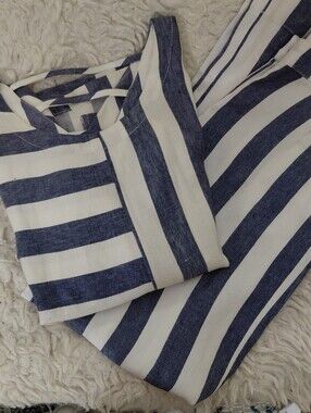 Two Piece Navy & Blue Striped Linen Pants Set